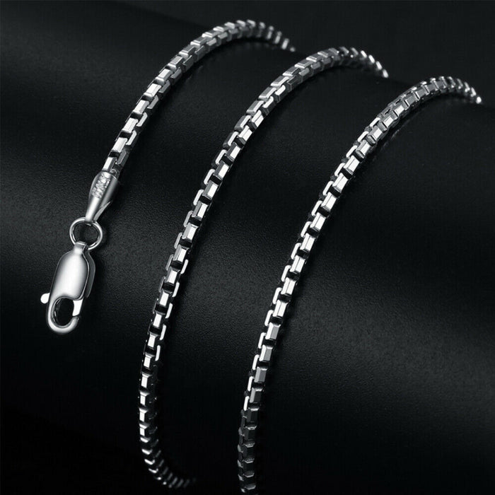 Real Solid 925 Sterling Silver Necklaces Box Chain Platinum Plating 18"- 22"