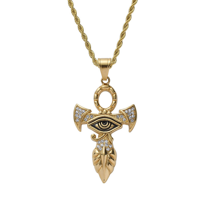 Egyptian Ankh Key Necklace Pendant Horus Eye Cross Fashion Hiphop Jewelry
