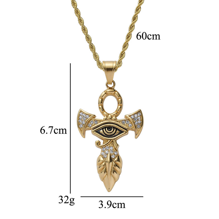 Egyptian Ankh Key Necklace Pendant Horus Eye Cross Fashion Hiphop Jewelry