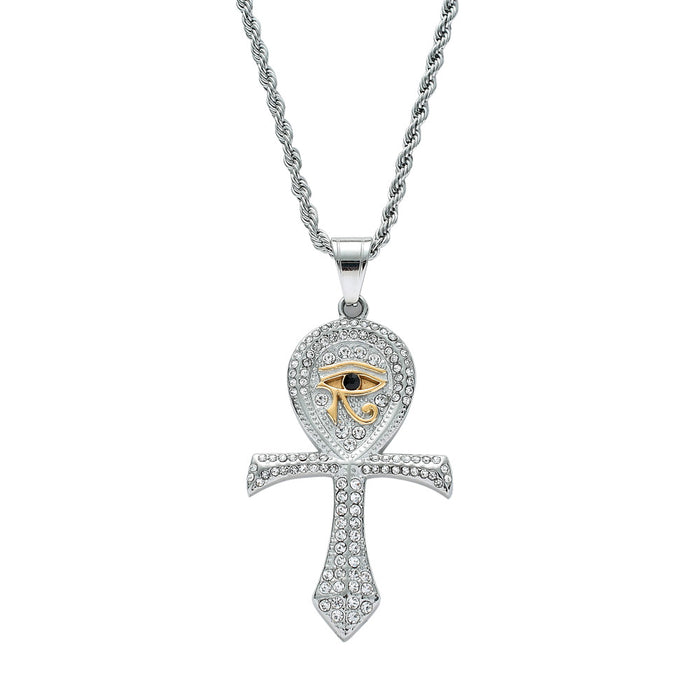 Egyptian Ankh Key Necklace Pendant Horus Eye Cross Cubic Zirconia Fashion Hiphop Jewelry