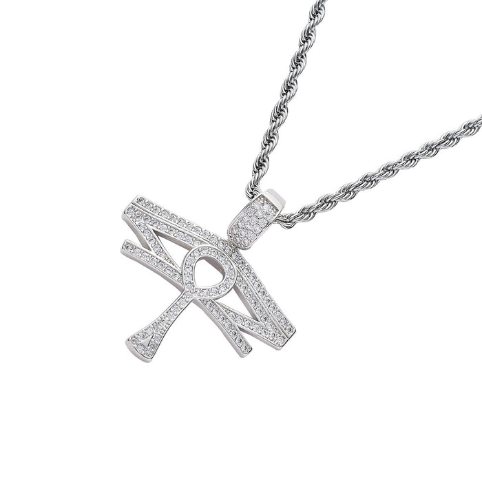 Egyptian Ankh Key Necklace Pendant Evil Eye Cross Cubic Zirconia Fashion Hiphop Jewelry