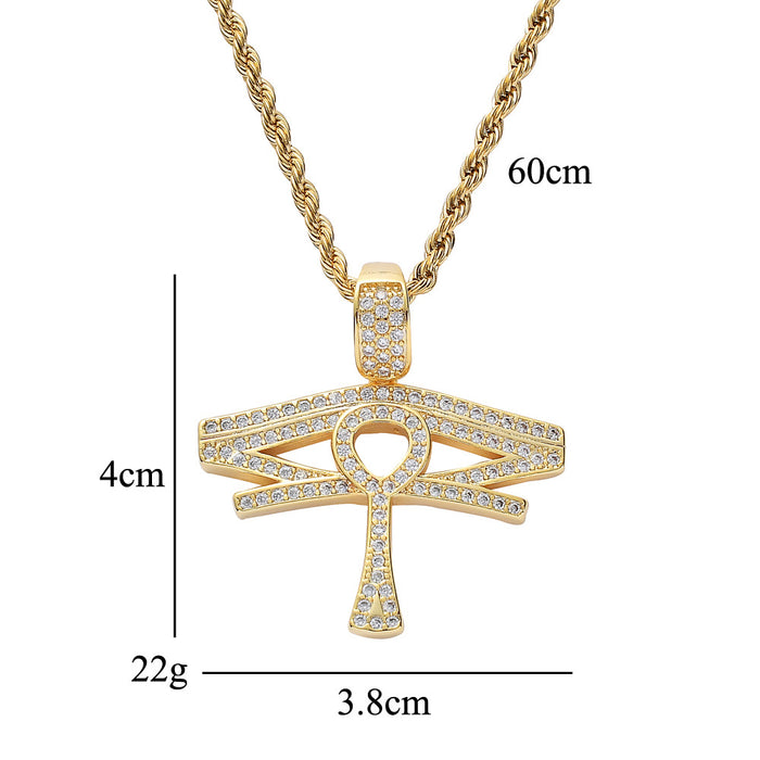 Egyptian Ankh Key Necklace Pendant Evil Eye Cross Cubic Zirconia Fashion Hiphop Jewelry