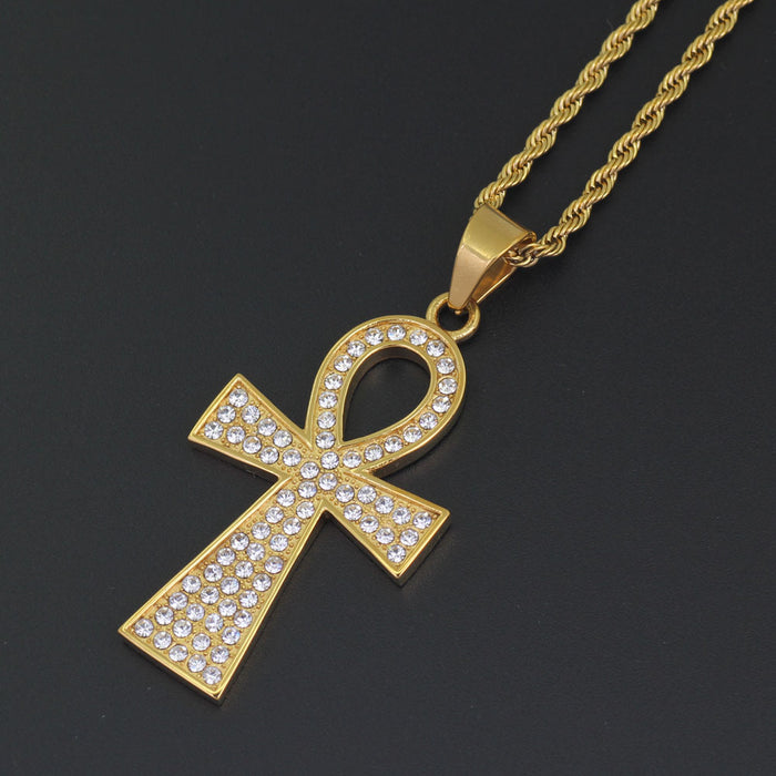 Egyptian Ankh Key Necklace Pendant Symbol of Life Cross Cubic Zirconia Fashion Hiphop Jewelry