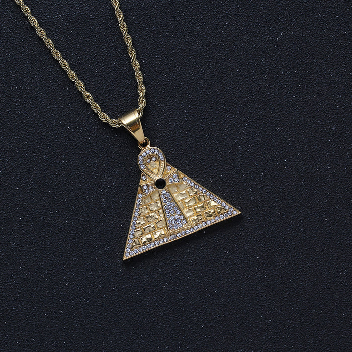 Egyptian Ankh Key Necklace Pendant Pyramid Symbol of Life Cubic Zirconia Jewelry