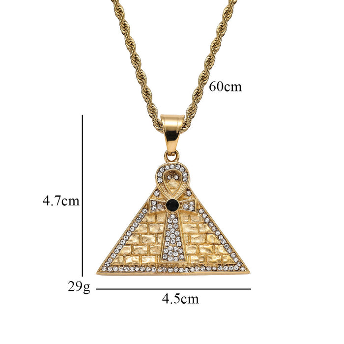 Egyptian Ankh Key Necklace Pendant Pyramid Symbol of Life Cubic Zirconia Jewelry