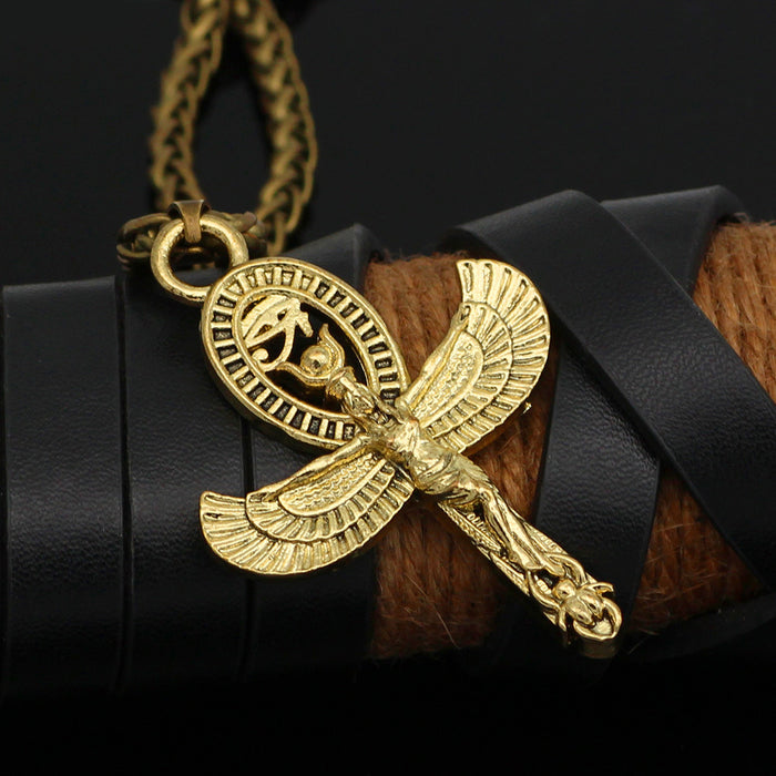 Egyptian Ankh Key Necklace Pendant Wings of the Goddess Fashion Hiphop Jewelry