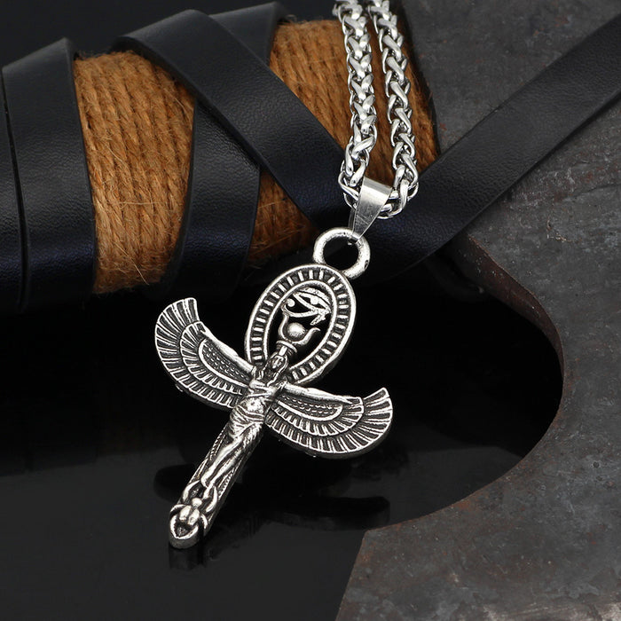 Egyptian Ankh Key Necklace Pendant Wings of the Goddess Fashion Hiphop Jewelry