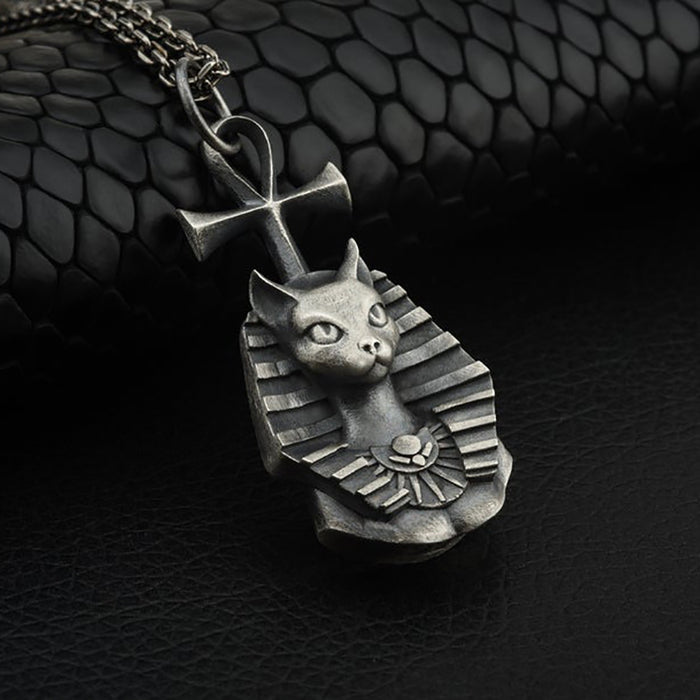 Egyptian Pharaoh Cat Ankh Key Necklace Pendant Cross Hiphop Fashion Jewelry