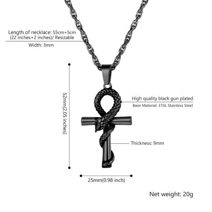 Egyptian Ankh Key Necklace Pendant Snake Cross Fashion Hiphop Jewelry