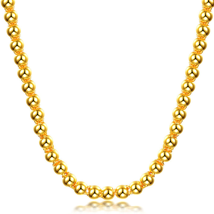 Solid 6mm 8mm 10mm Beaded Chain Necklace 24K Gold Plated Fashion Jewelry 24"