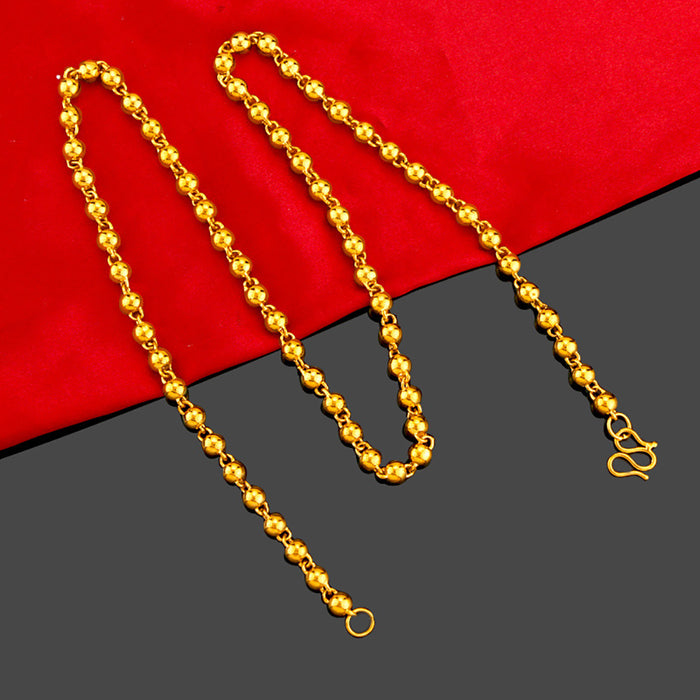 Solid 6mm 8mm 10mm Beaded Chain Necklace 24K Gold Plated Fashion Jewelry 24"