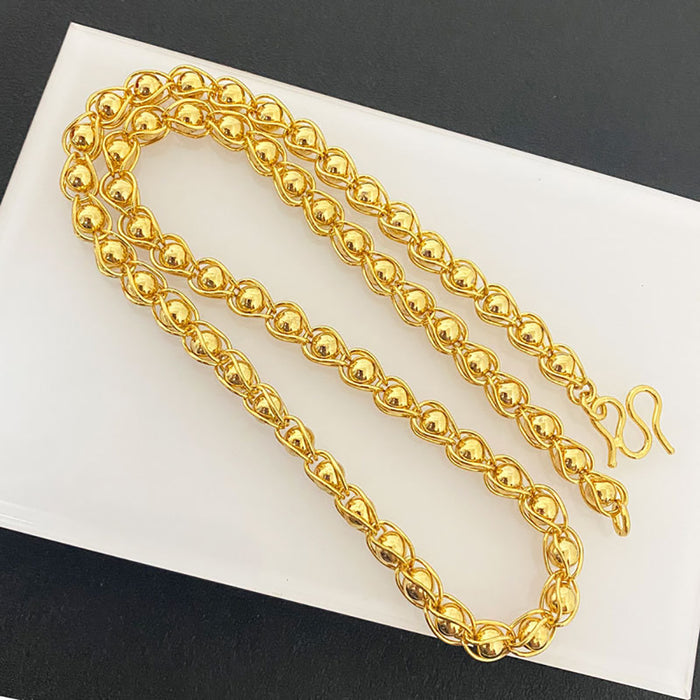 Solid 8mm Round Beaded Chain Necklace Yellow Gold Plated Fashion Jewelry 24"