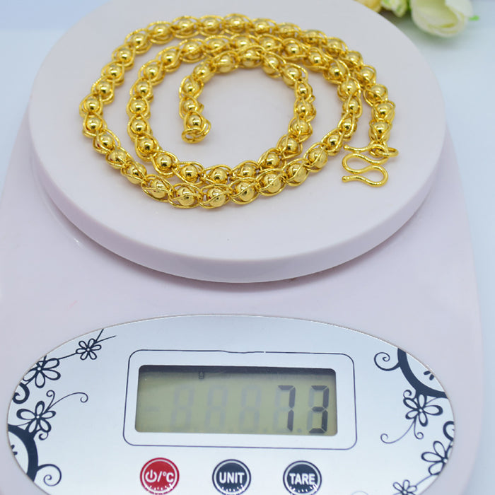 Solid 8mm Round Beaded Chain Necklace Yellow Gold Plated Fashion Jewelry 24"
