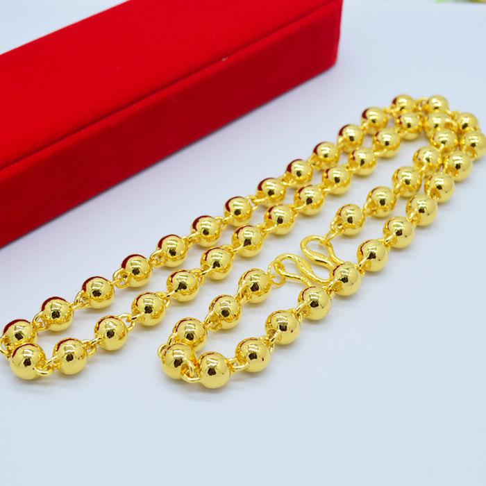 Solid 10mm Round Beaded Chain Necklace Yellow Gold Plated Fashion Jewelry 28"