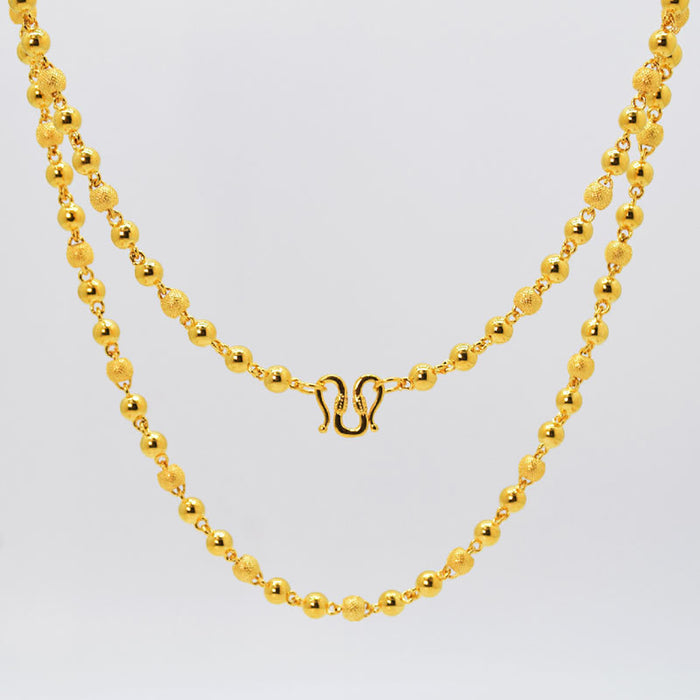 Solid 6mm Round Beaded Chain Necklace Yellow Gold Plated Fashion Jewelry 24"