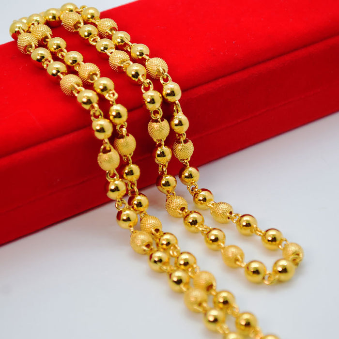 Solid 6mm Round Beaded Chain Necklace Yellow Gold Plated Fashion Jewelry 24"