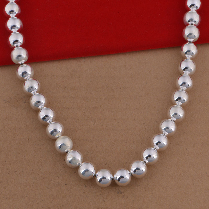 Beautiful 10mm Round Beaded Chain Necklace 925 Silver Plated Fashion Jewelry 20"