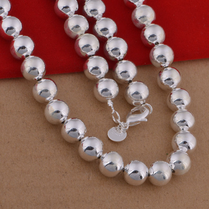 Beautiful 10mm Round Beaded Chain Necklace 925 Silver Plated Fashion Jewelry 20"
