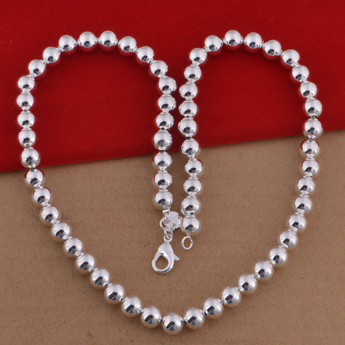 Beautiful 8mm Round Beaded Chain Necklace 925 Silver Plated Fashion Jewelry 18"