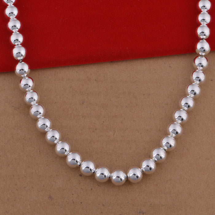 Beautiful 8mm Round Beaded Chain Necklace 925 Silver Plated Fashion Jewelry 18"