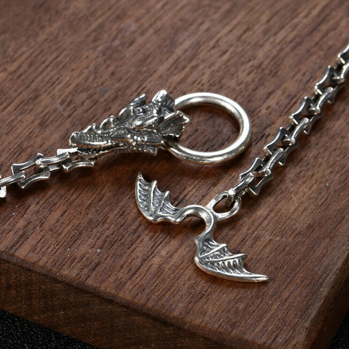 Real Solid 925 Sterling Silver Necklace Animal Dragon King Wing OT-Buckle Link Chain Jewelry
