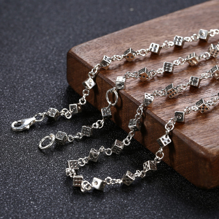 Real Solid 925 Sterling Silver Necklace Jewelry Dice Splice Hook-Buckle HipHop Rock 22"