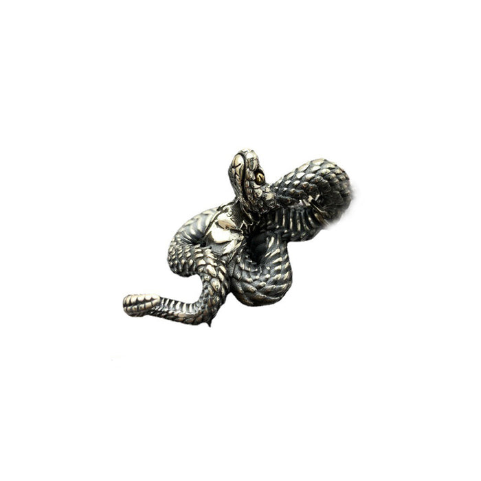 Real Solid 925 Sterling Silver Necklace Pendant Jewelry Snake King Amulet HipHop Rock 24"