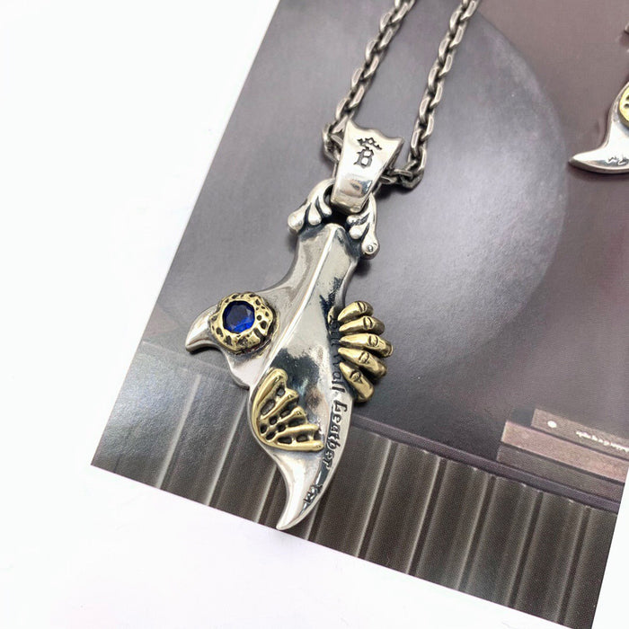 Real Solid 925 Sterling Silver Diamond Necklace Pendant Jewelry Whale Tail Amulet HipHop Rock 22"