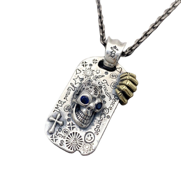 Real Solid 925 Sterling Silver Necklace Pendant Jewelry Cross Skull Graffiti Totem 22"