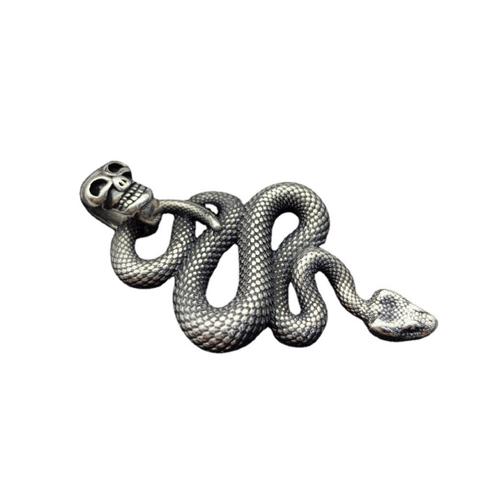 Real Solid 925 Sterling Silver Necklace Pendant Jewelry Snake King Skull Amulet HipHop 24"