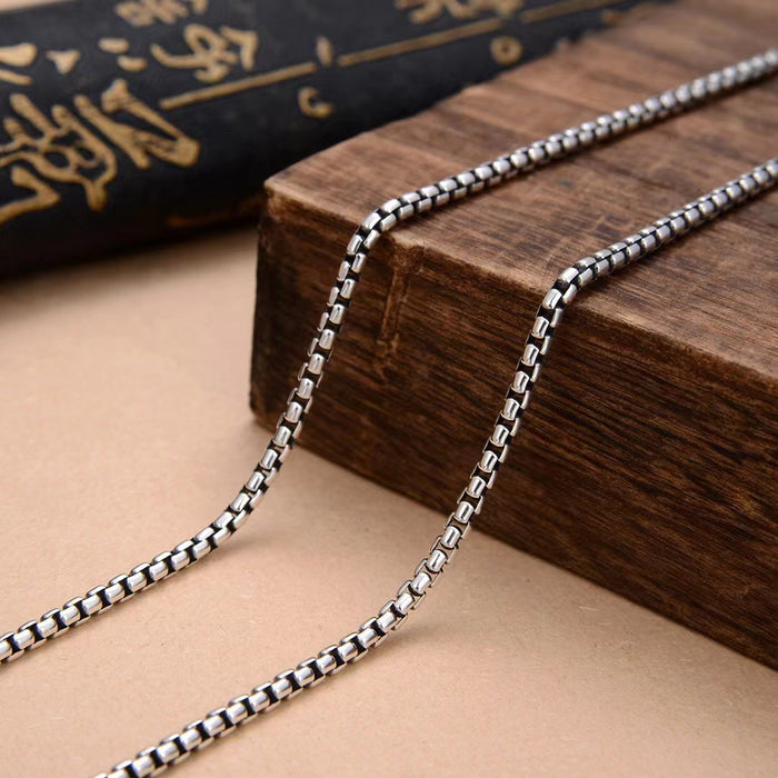Real Solid 925 Sterling Silver Necklace Italian Round Box Chain Fashion Punk Jewelry 20"-30"