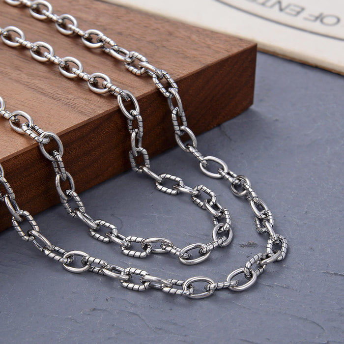 Real Solid 925 Sterling Silver Necklace Oval Link Chain Fashion Punk Jewelry 18"-24"