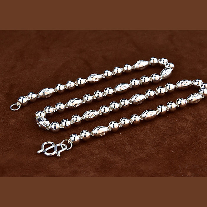 Real Solid 999 Sterling Silver Necklace Beaded Beautiful Fashion Jewelry Unisex 18"-26"