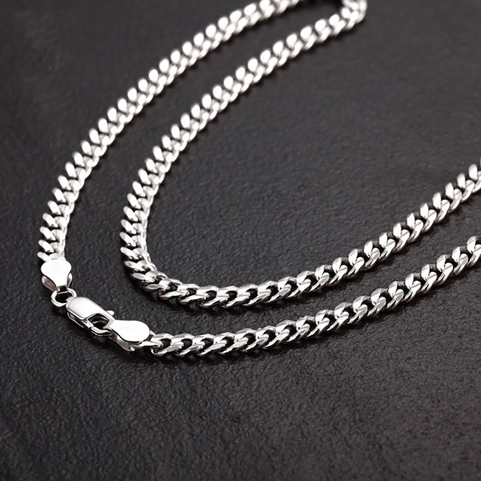 Real Solid 925 Sterling Silver Necklace Miami Cuban Chain Fashion Punk Jewelry 18"-24"
