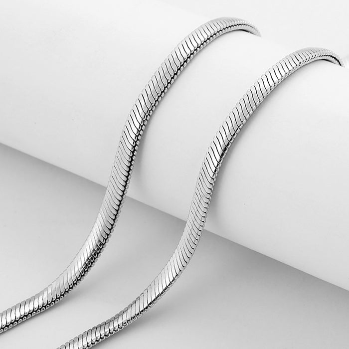 3mm 4mm Real Solid 925 Sterling Silver Necklace Double Layer Snake Chain Fashion Punk Jewelry 18"-22"