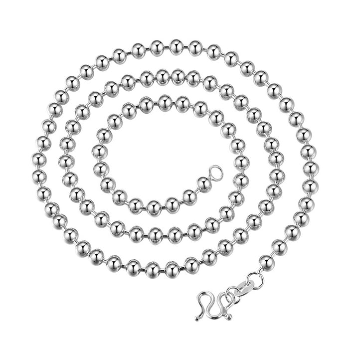 4mm Real Solid 925 Sterling Silver Necklace Beaded Fashion Punk Jewelry 18"-32"