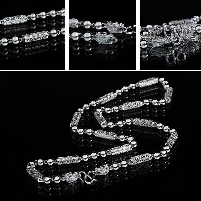 5mm Real Solid 925 Sterling Silver Necklace Animals Dragon Beaded Chain Punk Jewelry 20"-28"