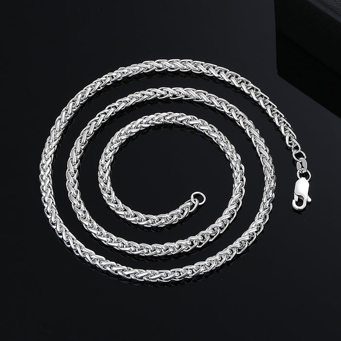 4mm Real Solid 999 Fine Silver Necklace Twisted Braided Chain Punk Jewelry 22"-28"