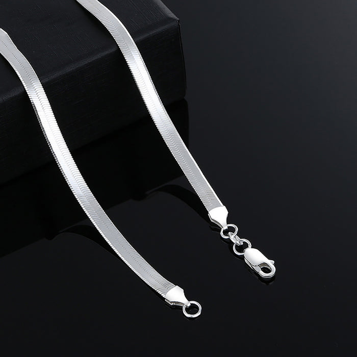 4.5mm Real Solid 999 Fine Silver Necklace Flat Snake Chain Fashion Punk Jewelry 22"-28"