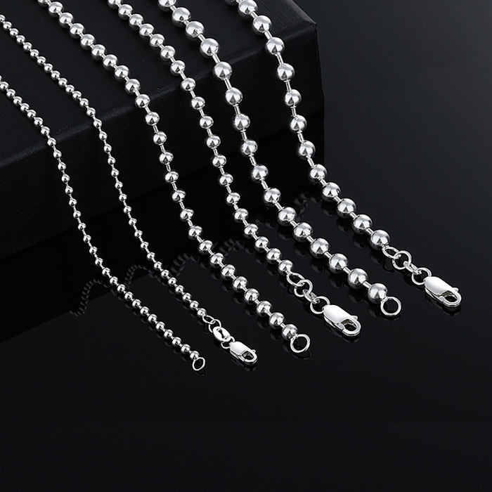 Real Solid 999 Fine Silver Necklace Beaded Chain Beautiful Fashion Punk Jewelry 22"-28"