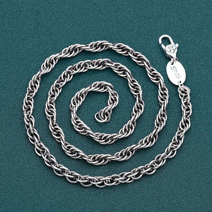 Real Solid 925 Sterling Silver Necklace Braided Twisted Chain Punk Jewelry 20"-26"