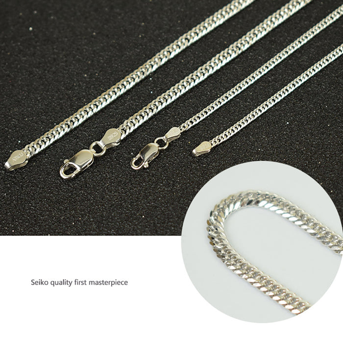 Real Solid 925 Sterling Silver 2mm-8mm Necklace Flat Miami Cuban Link Chain Punk Jewelry 18"-26"