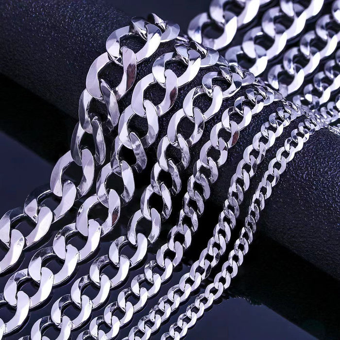 Real Solid 925 Sterling Silver 4mm-9mm Necklace Flat Miami Cuban Link Chain Punk Jewelry 20"-26"