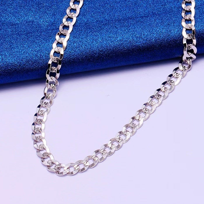 Real Solid 925 Sterling Silver 4mm-5mm Necklace Flat Miami Cuban Link Chain Punk Jewelry 18"-24"
