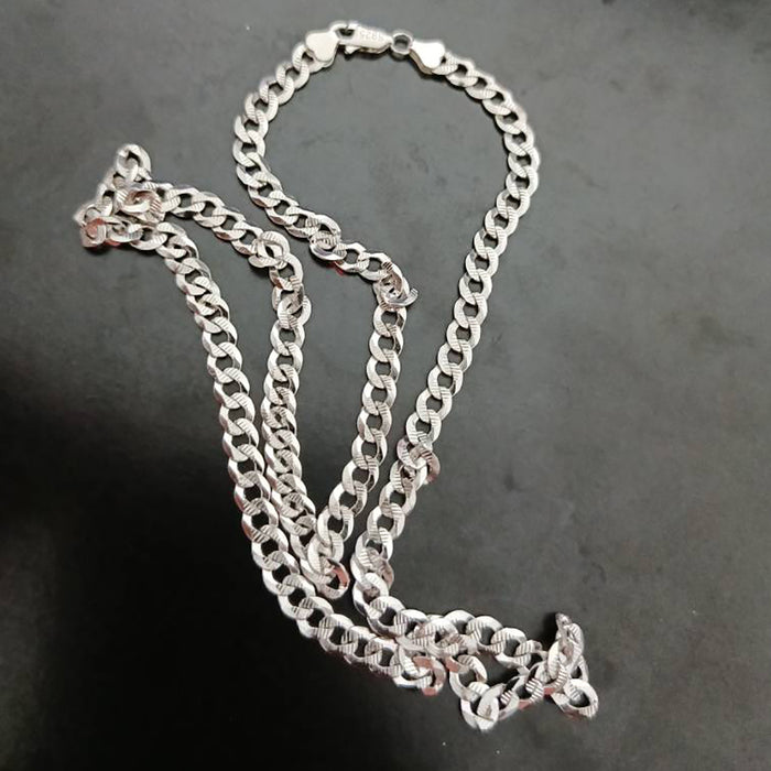 Real Solid 925 Sterling Silver 4mm-5mm Necklace Flat Miami Cuban Link Chain Punk Jewelry 18"-24"