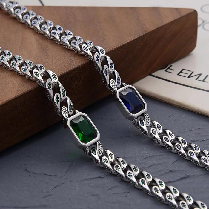 Real Solid 925 Sterling Silver Diamond Necklace Miami Cuban Chain Punk Jewelry 16"-24"