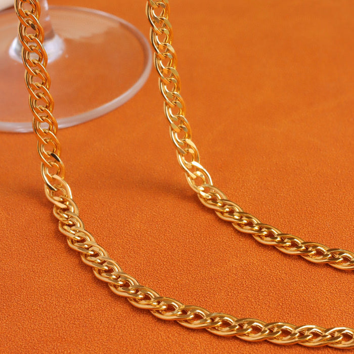 18K Solid Gold 6mm Double Loop Miami Cuban Chain Necklace Punk Jewelry 20in