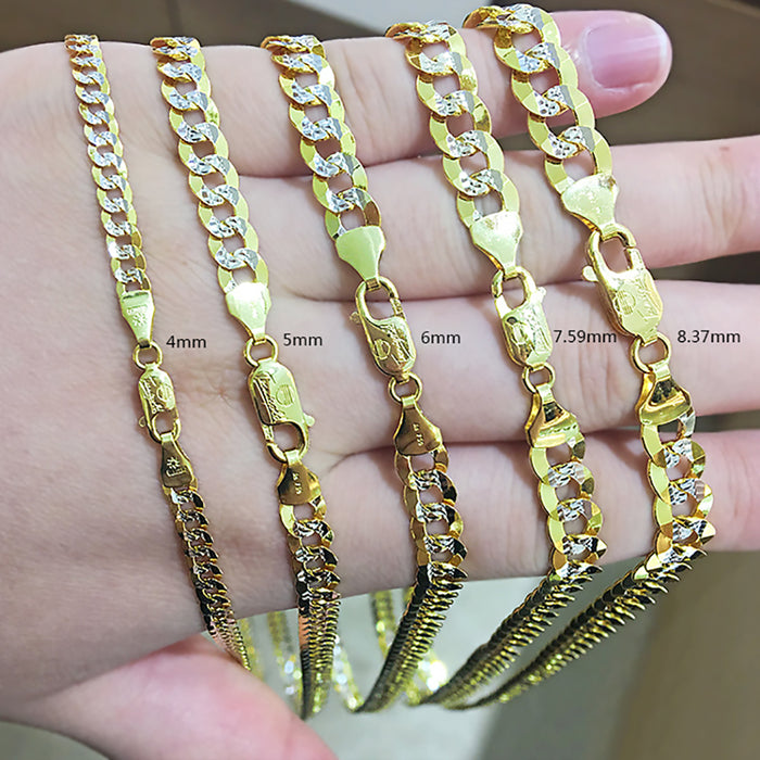 18K Solid Gold 4mm Miami Cuban Chain Necklace Italy Punk Jewelry 20in