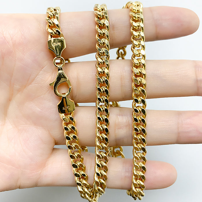 18K Solid Gold 4.3mm Miami Cuban Chain Necklace Punk Jewelry 20in-24in