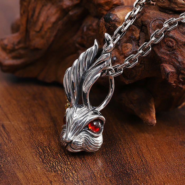 Real Solid 925 Sterling Silver Garnet Pendants Animal Rabbit Hollow Fashion Jewelry